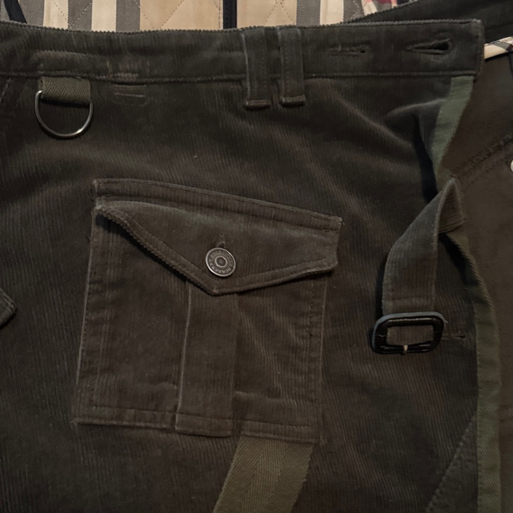 Dark Green Burberry Corduroy Skirt with Belt - Picture 4 of 5